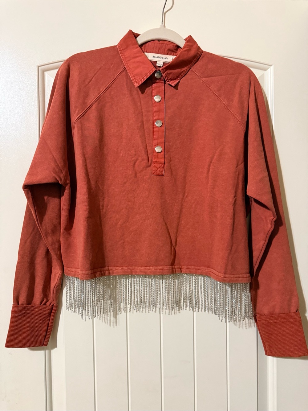 Bluevelvet Rust Long-Sleeve Shirt with Fringe Hem NWOT